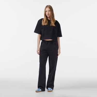  Les Benjamins Crop Oversize Fit Kadın Siyah T-Shirt