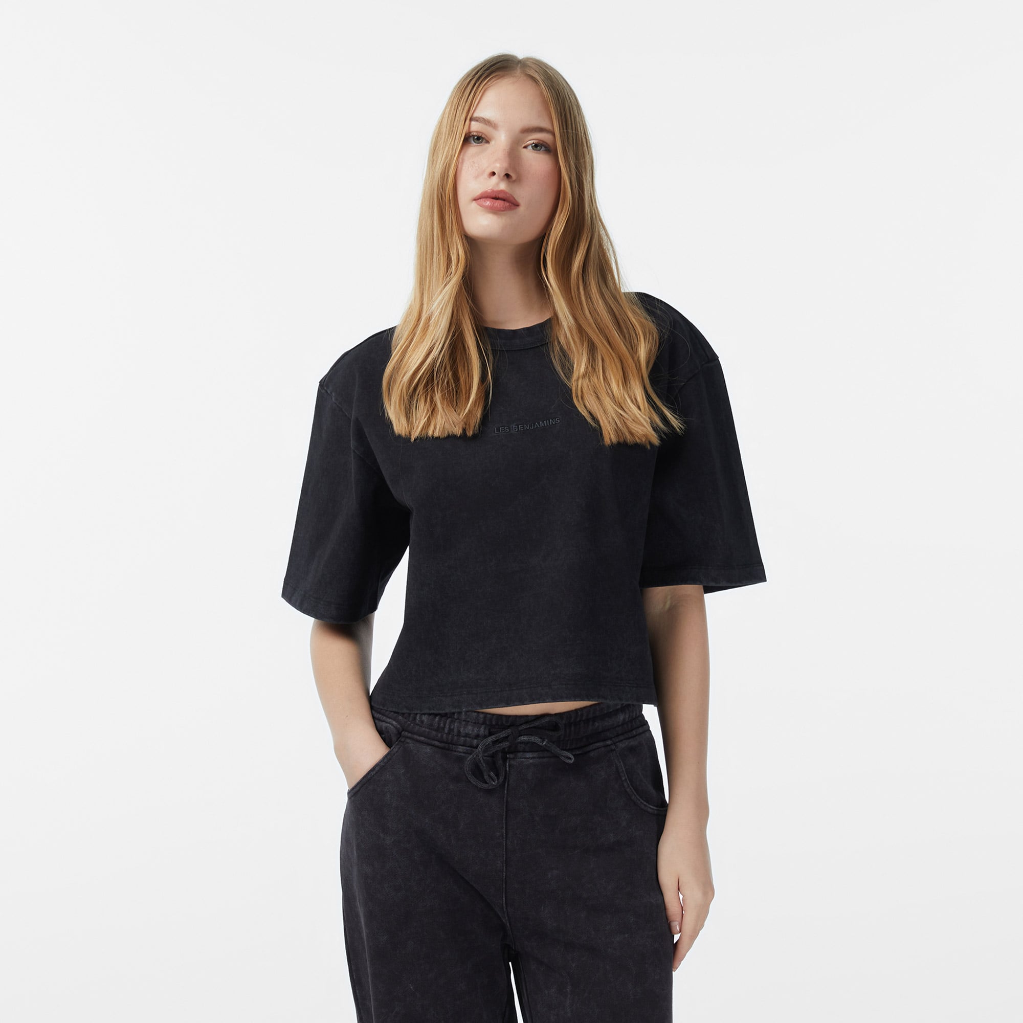  Les Benjamins Crop Oversize Fit Kadın Siyah T-Shirt