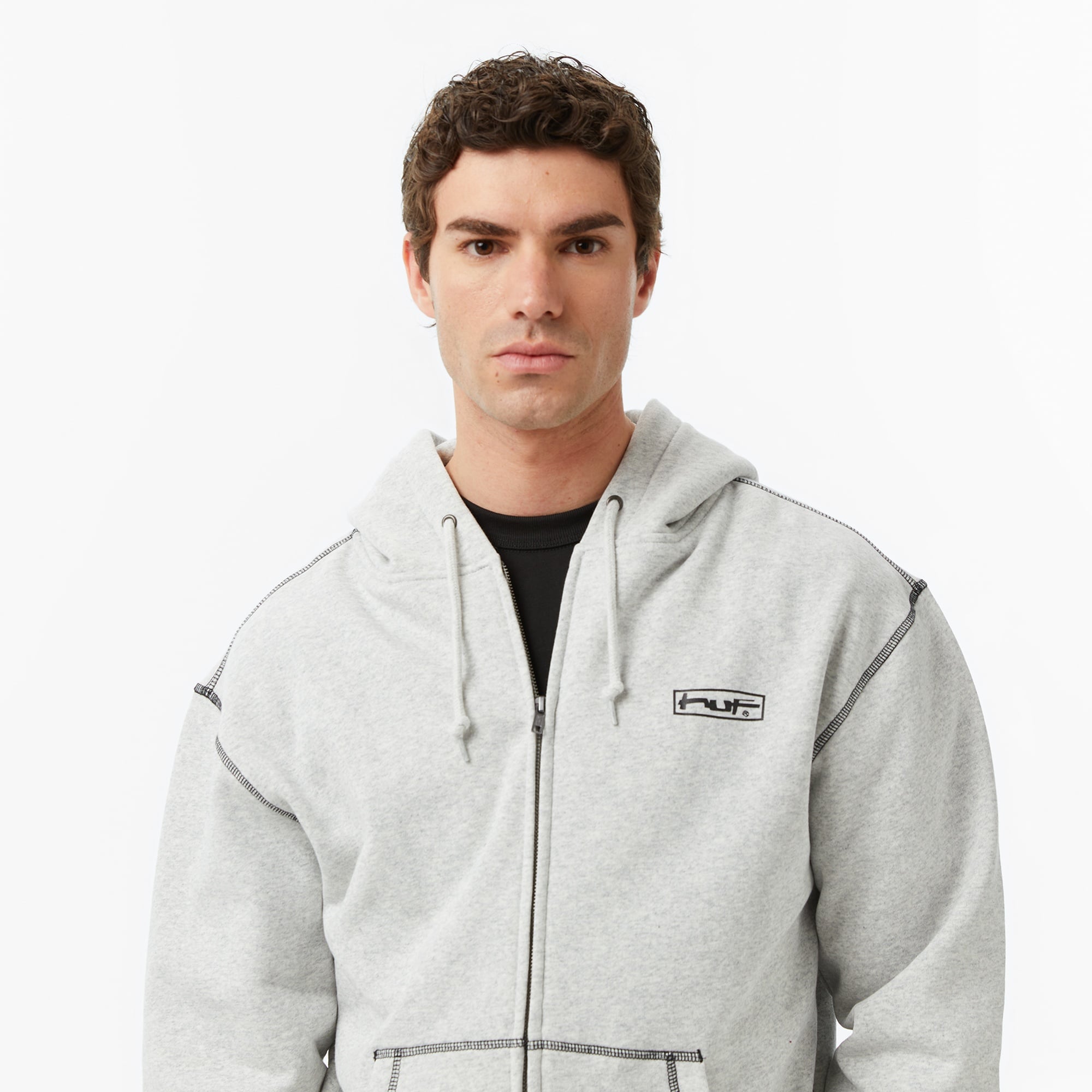 Huf Stretch Full-Zip Erkek Gri Sweatshirt