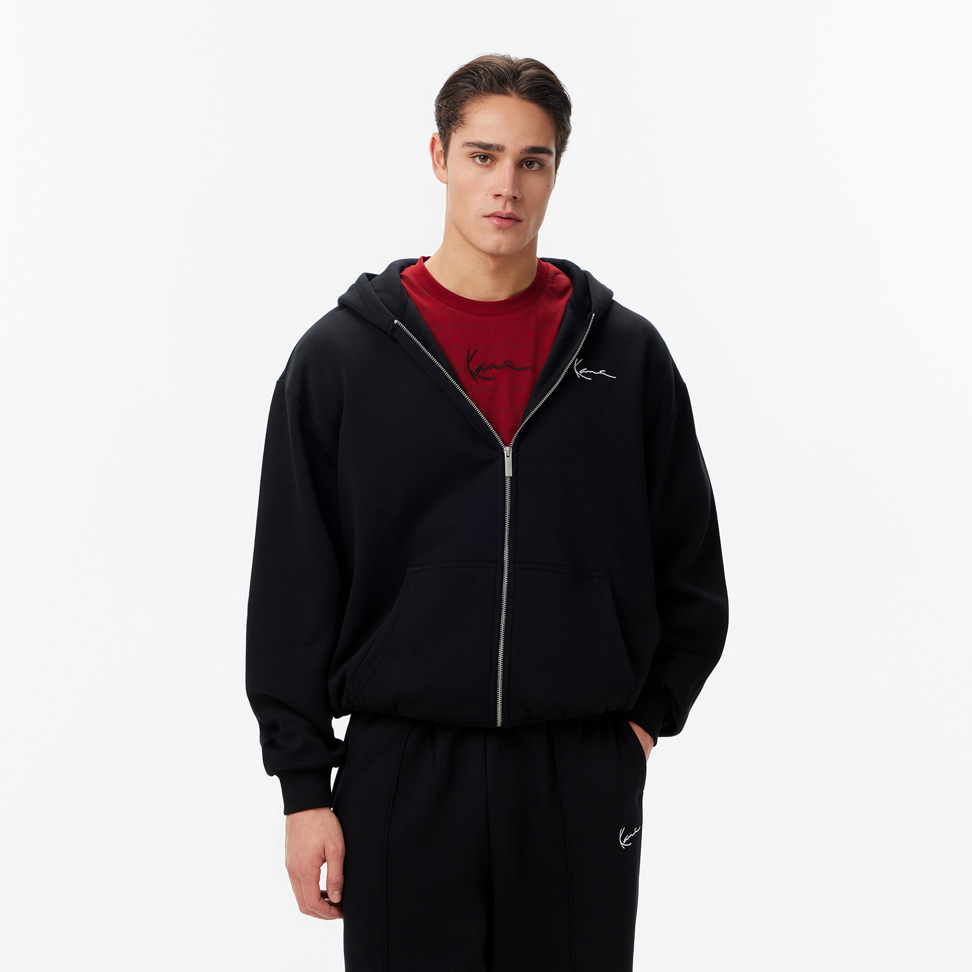  Karl Kani Small Chest Signature Essential Oversized Zip Erkek Siyah Sweatshirt