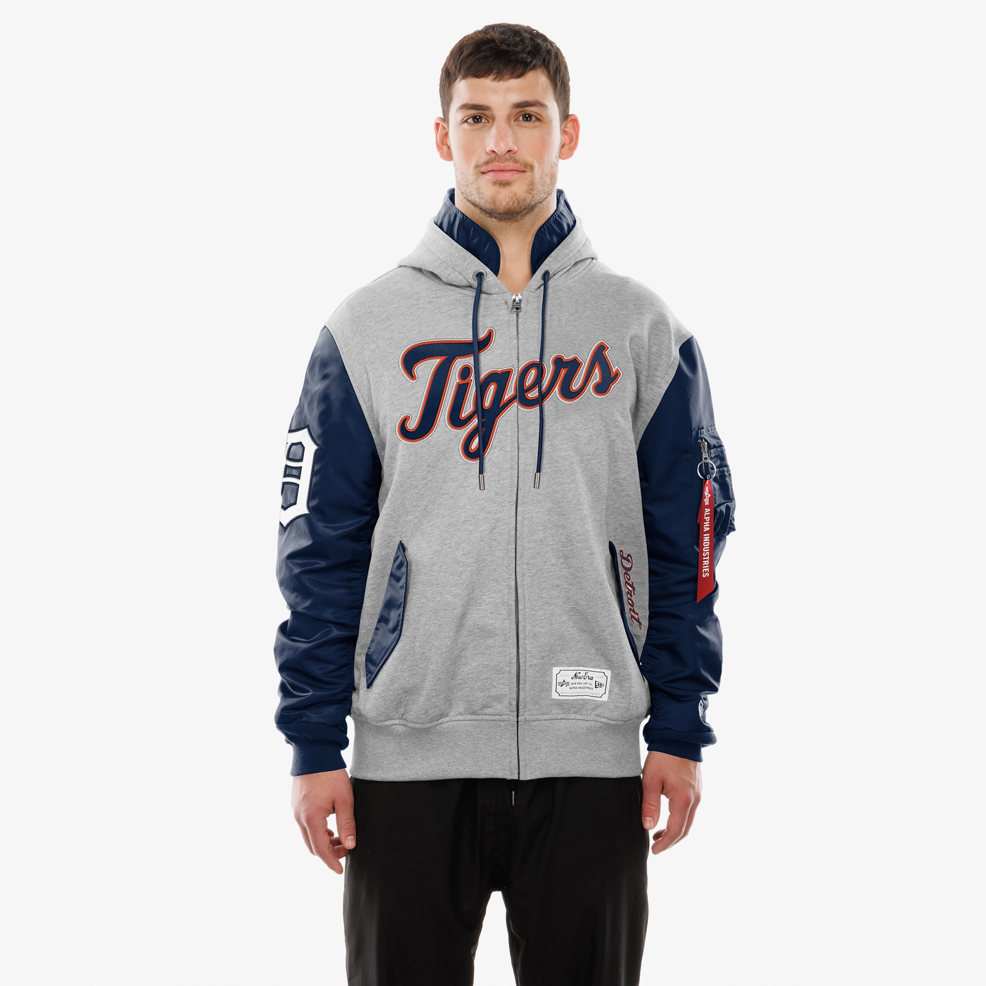 Alpha Industries x New Era Detroit Tigers MA-1 Full Zip Erkek Gri Sweatshirt