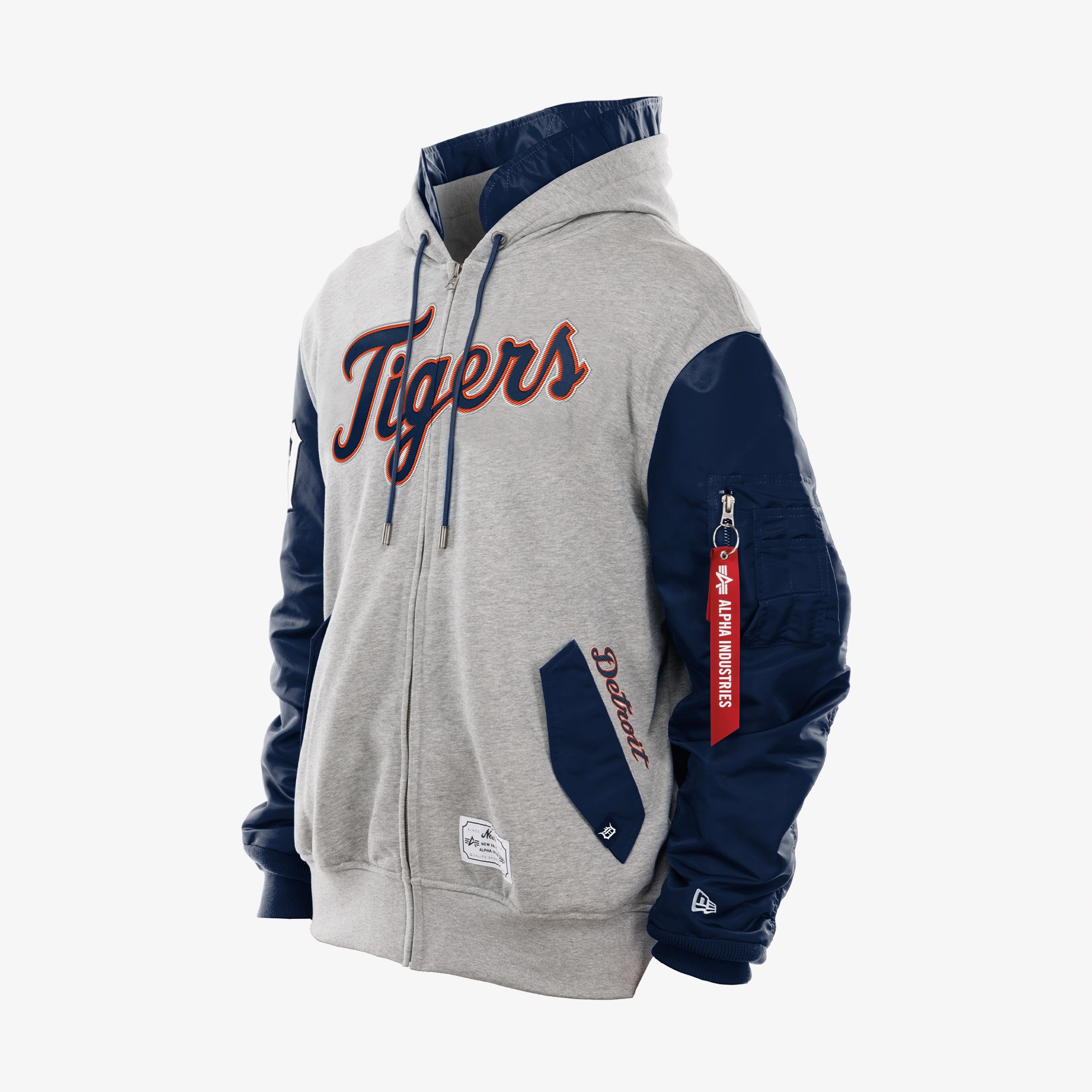 Alpha Industries x New Era Detroit Tigers MA-1 Full Zip Erkek Gri Sweatshirt