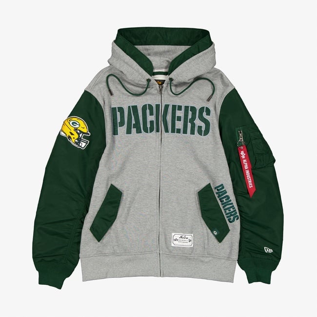  Alpha Industries x New Era Green Bay Packers MA-1 Full Zip Erkek Gri/Yeşil Sweatshirt