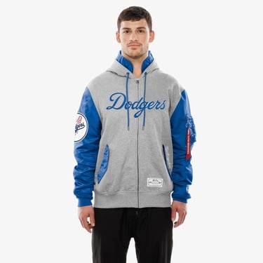  Alpha Industries x New Era LA Dodgers MA-1 Full Zip Erkek Gri Sweatshirt
