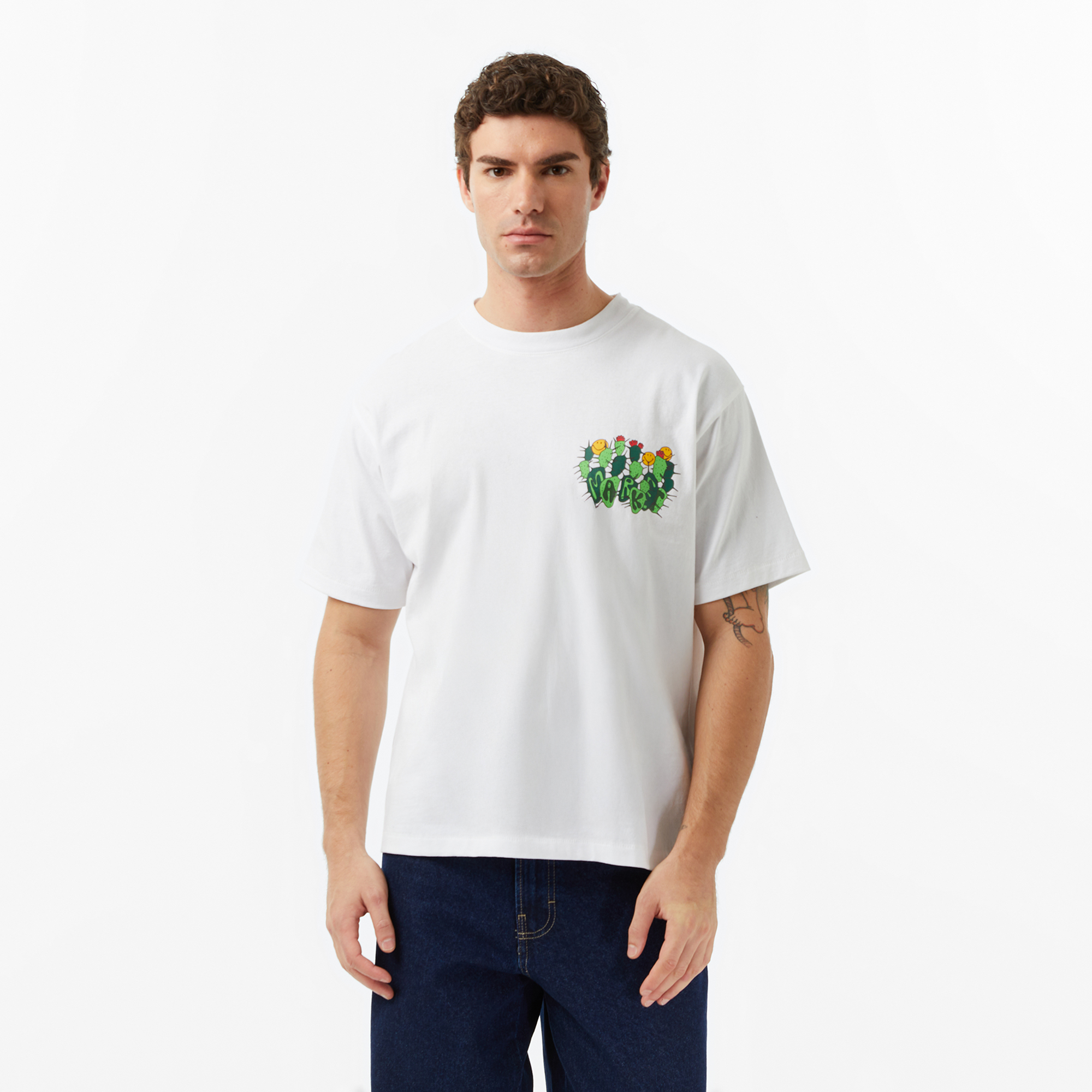  The Market 'Smiley Cactus Cropped' Erkek Beyaz T-Shirt