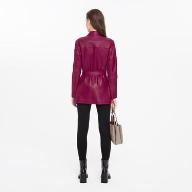  Kelly Bordo Kadın Deri Trençkot