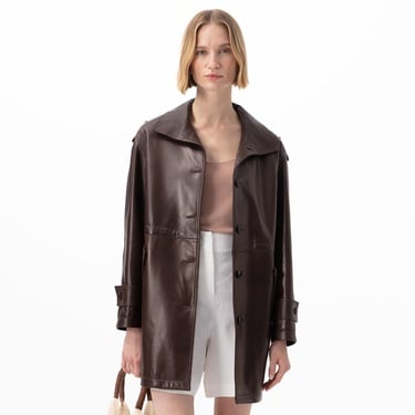  Carlynda Kahve Kadın Deri Pardösü