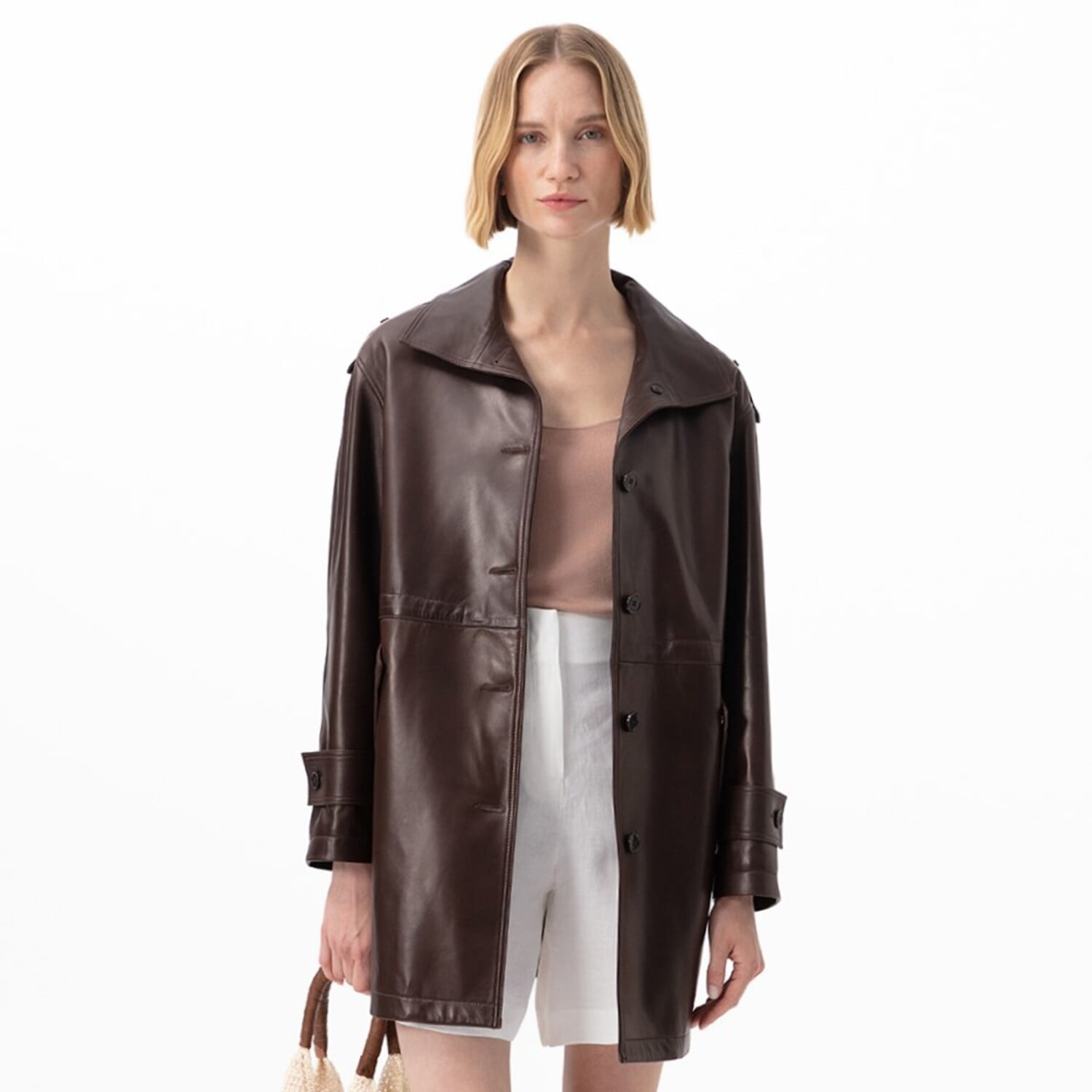  Carlynda Kahve Kadın Deri Pardösü
