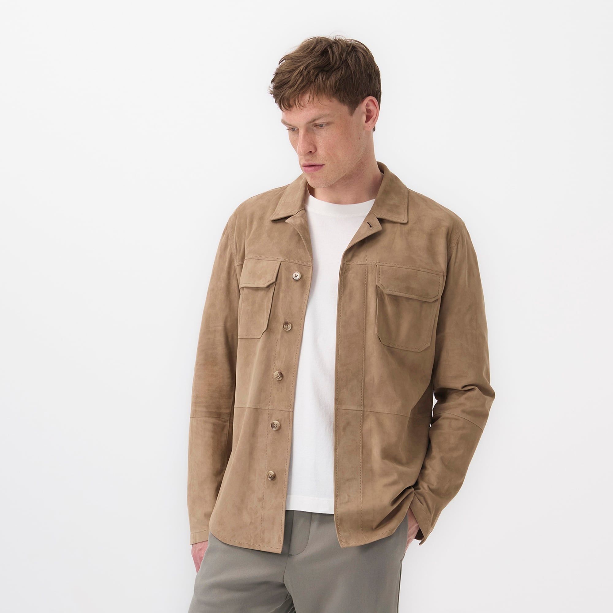 Saverio Kahve Erkek Süet Deri Gömlek