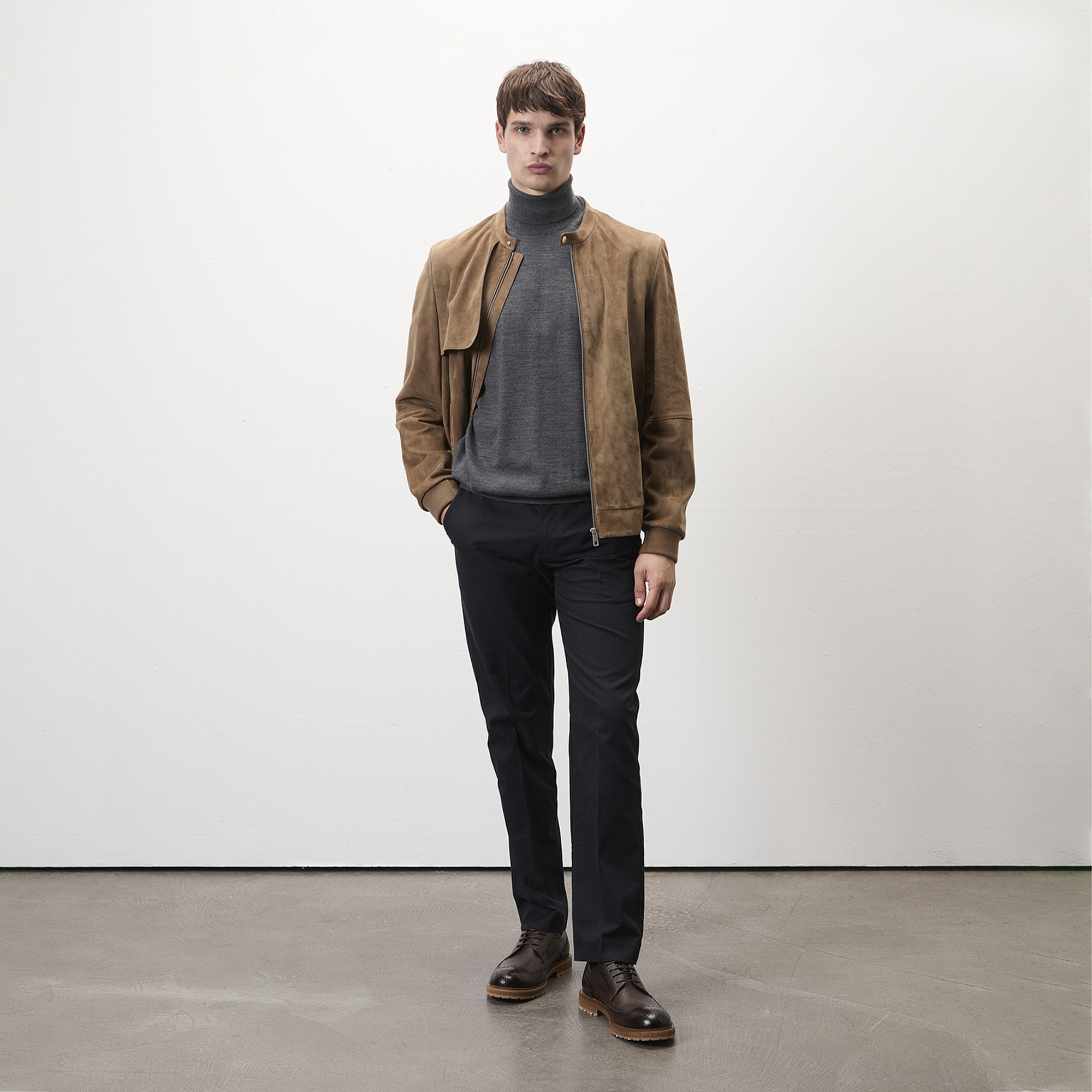 Ambrosi Kahve Erkek Bomber Süet Deri Ceket