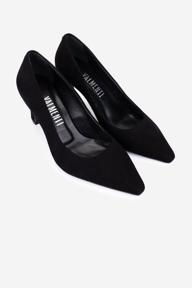  Valmenti Kadın Hakiki Deri Siyah Süet Topuklu Ayakkabı