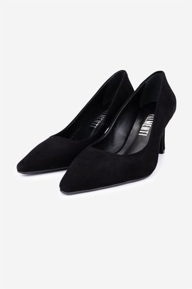  Valmenti Kadın Hakiki Deri Siyah Süet Topuklu Ayakkabı