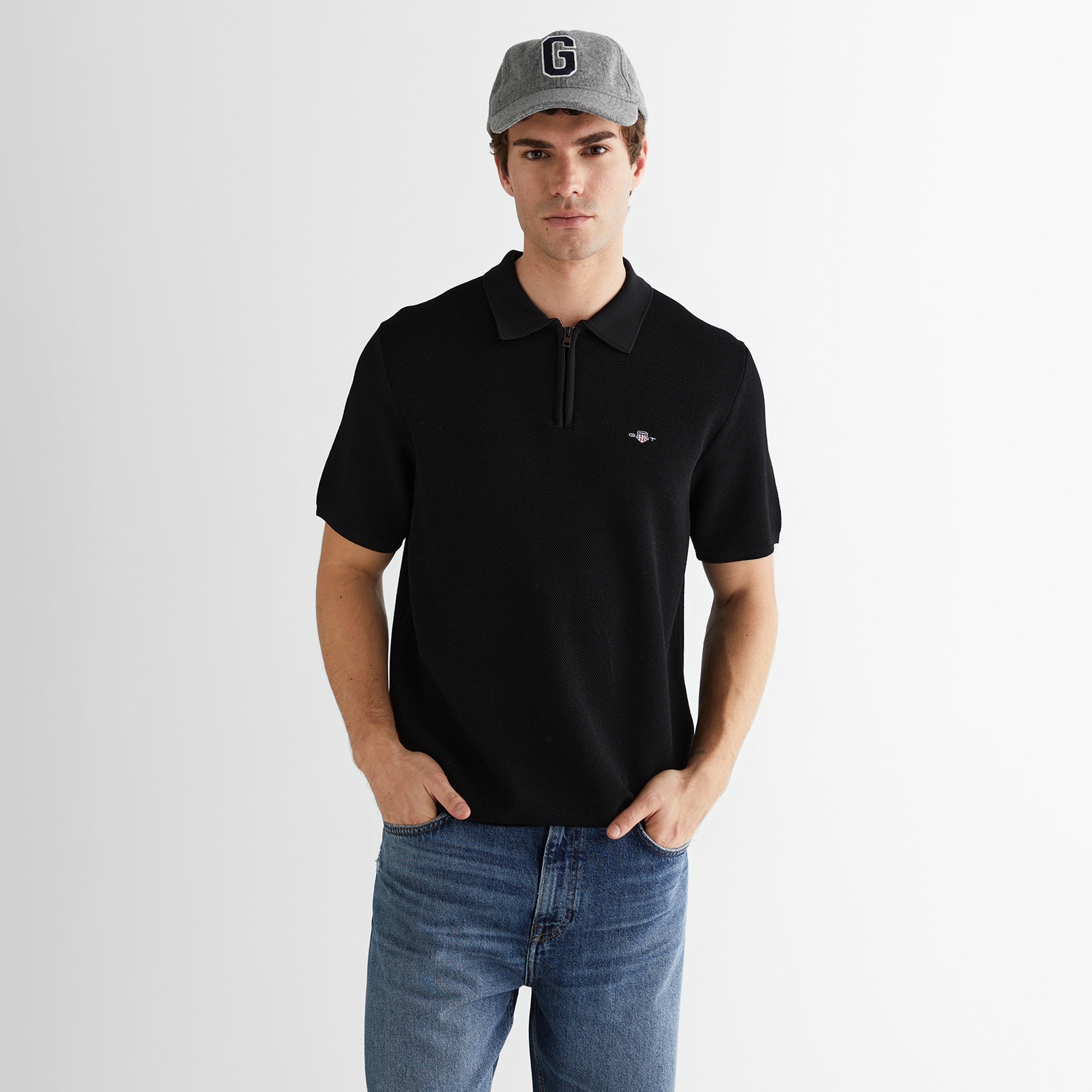 GANT Erkek Siyah Standart Fit Polo Yaka Triko