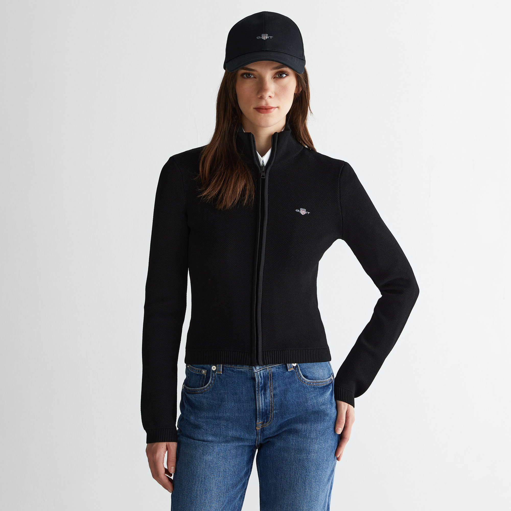  GANT Kadın Siyah Standart Fit Fermuarlı Triko