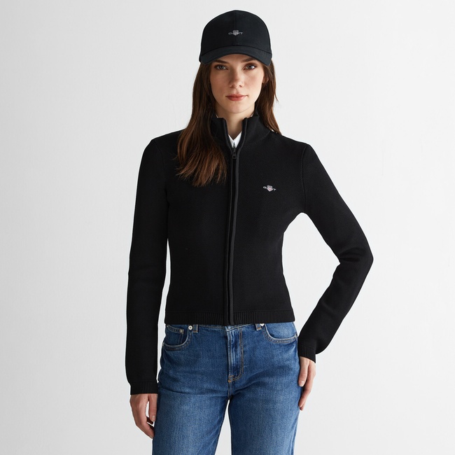  GANT Kadın Siyah Standart Fit Fermuarlı Triko