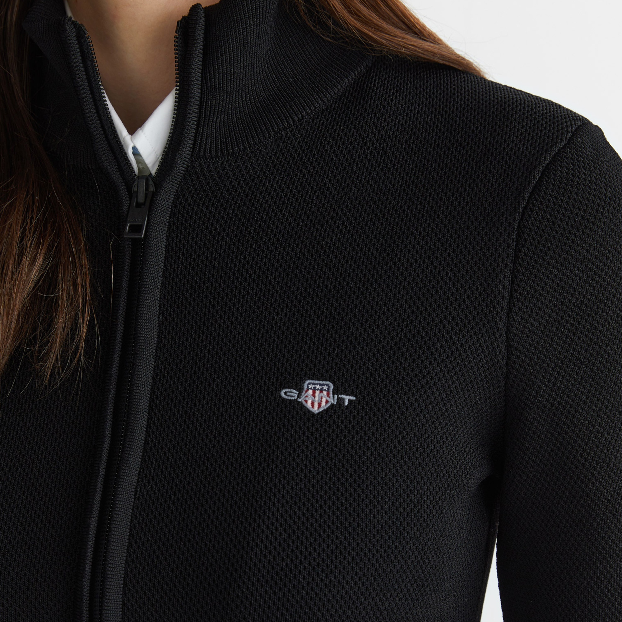 GANT Kadın Siyah Standart Fit Fermuarlı Triko
