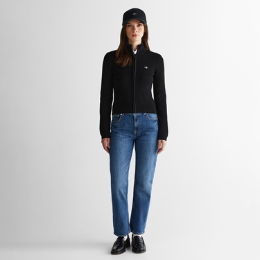  GANT Kadın Siyah Standart Fit Fermuarlı Triko