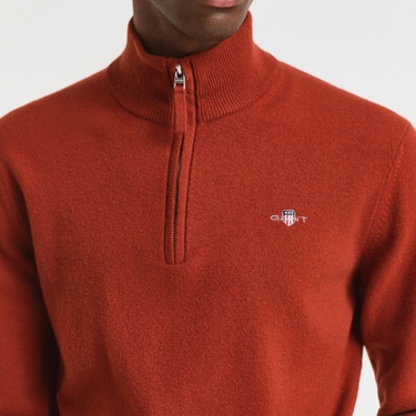  GANT Erkek Kırmızı Regular Fit Yarım Fermuarlı Kazak