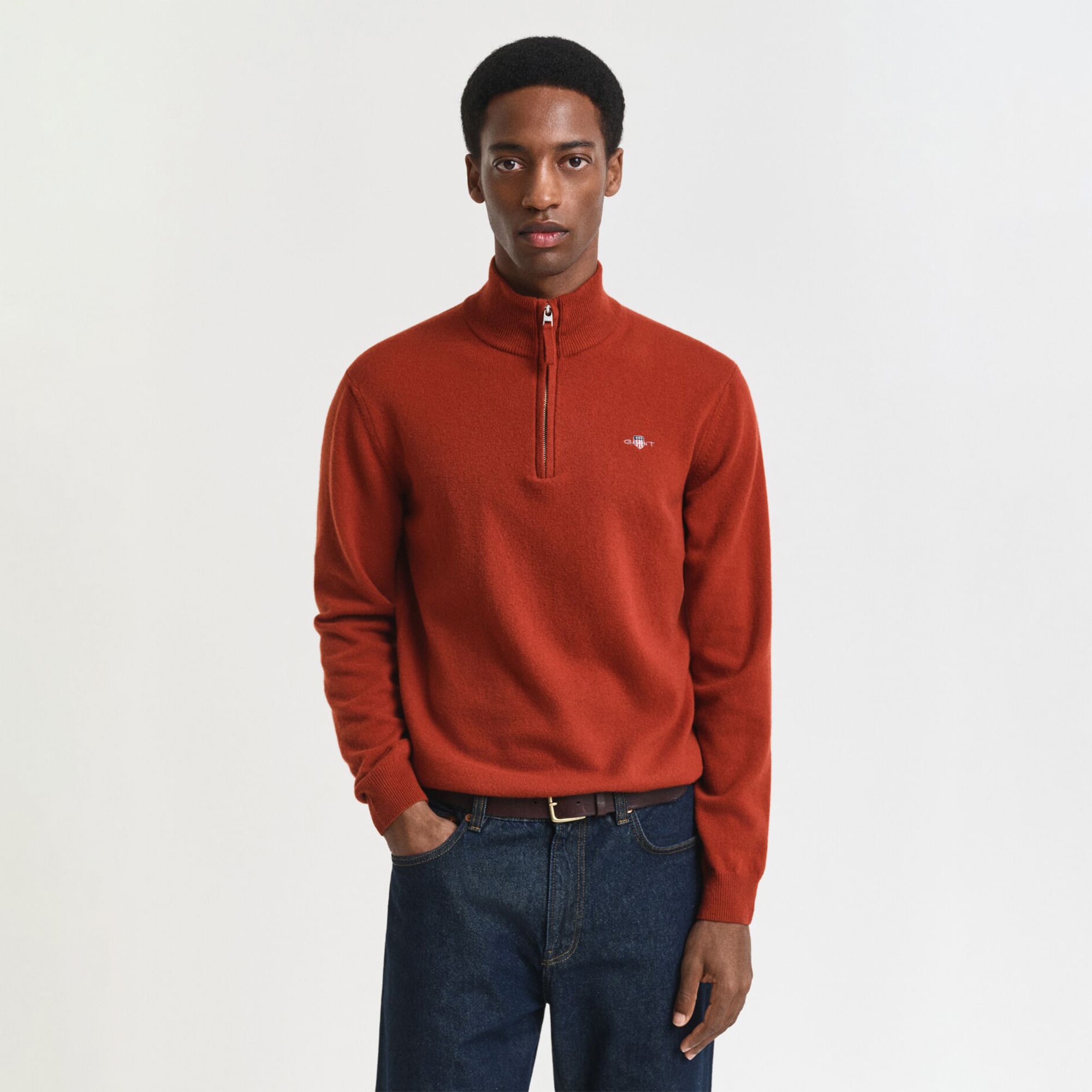  GANT Erkek Kırmızı Regular Fit Yarım Fermuarlı Kazak