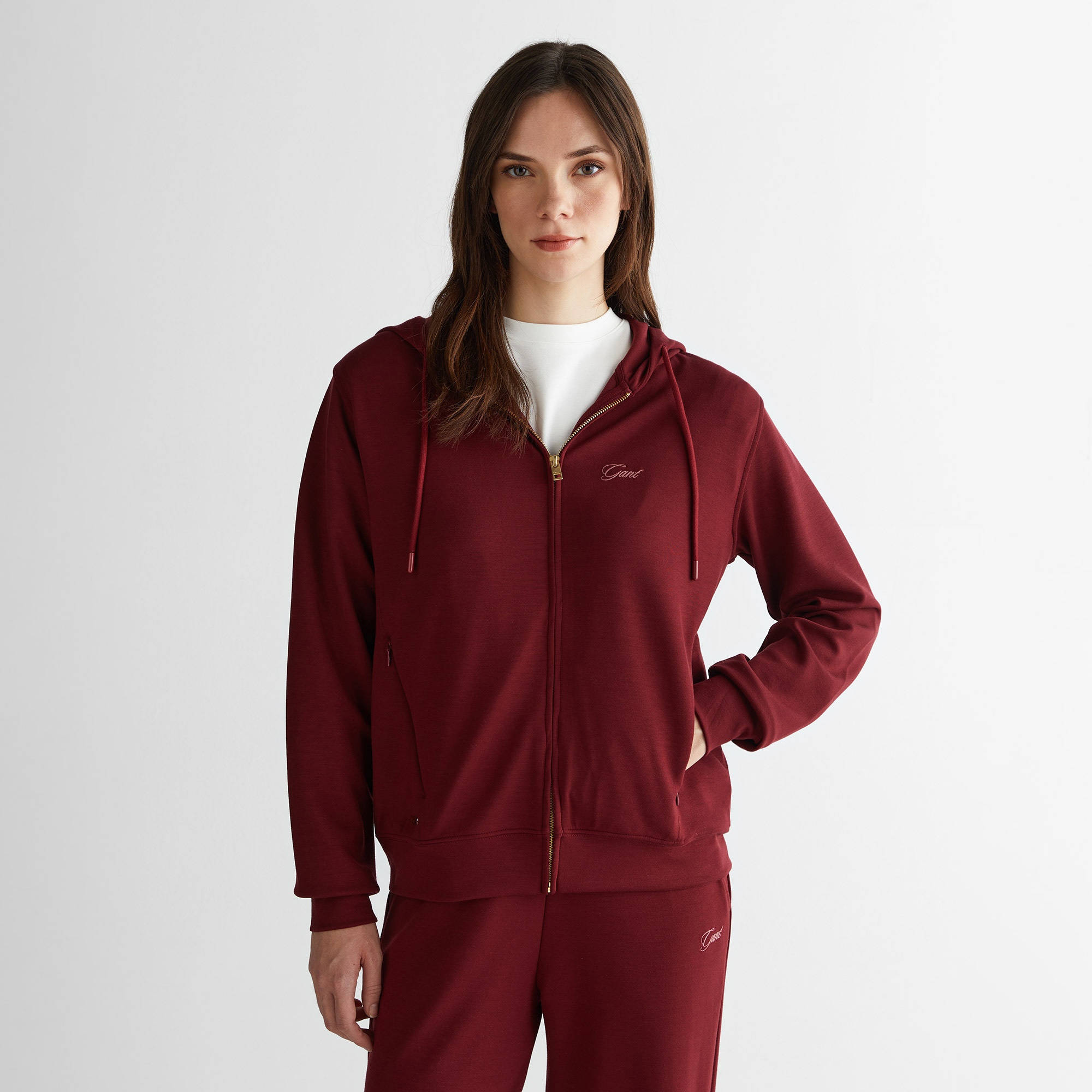 GANT Kadın Bordo Regular Fit Fermuarlı Sweatshirt
