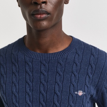  GANT Erkek Lacivert Regular Fit Bisiklet Yaka Örgü Kazak