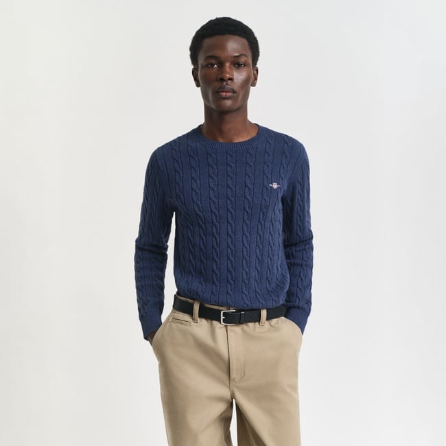  GANT Erkek Lacivert Regular Fit Bisiklet Yaka Örgü Kazak