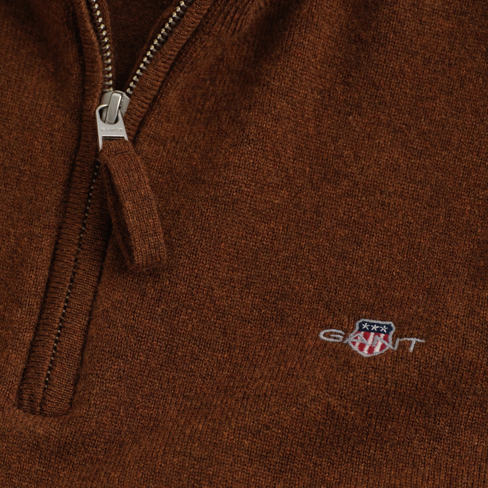 GANT Erkek Kahverengi Regular Fit Yarım Fermuarlı Yün Kazak