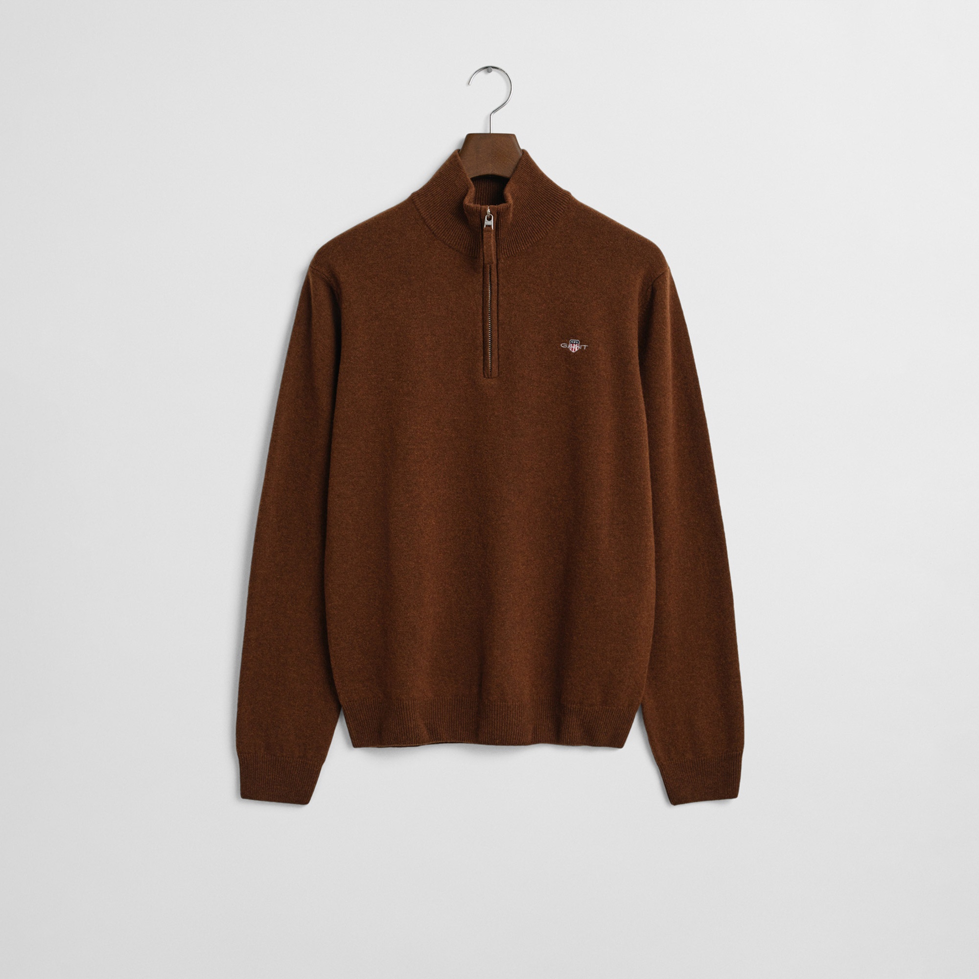 GANT Erkek Kahverengi Regular Fit Yarım Fermuarlı Yün Kazak