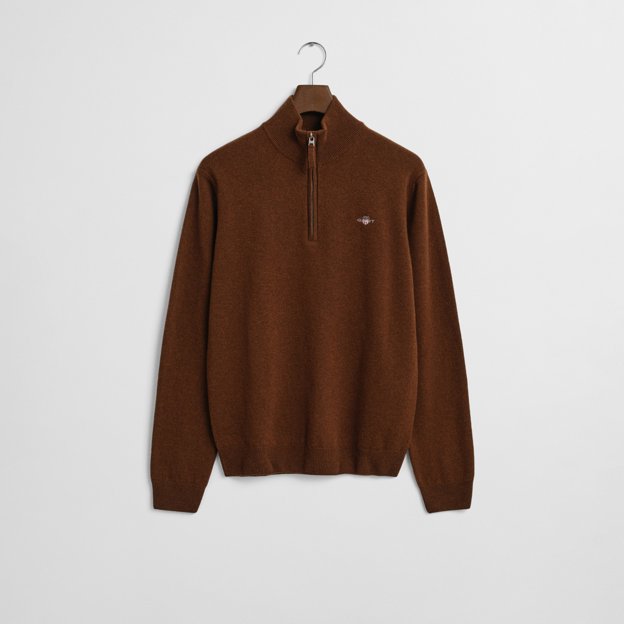  GANT Erkek Kahverengi Regular Fit Yarım Fermuarlı Yün Kazak