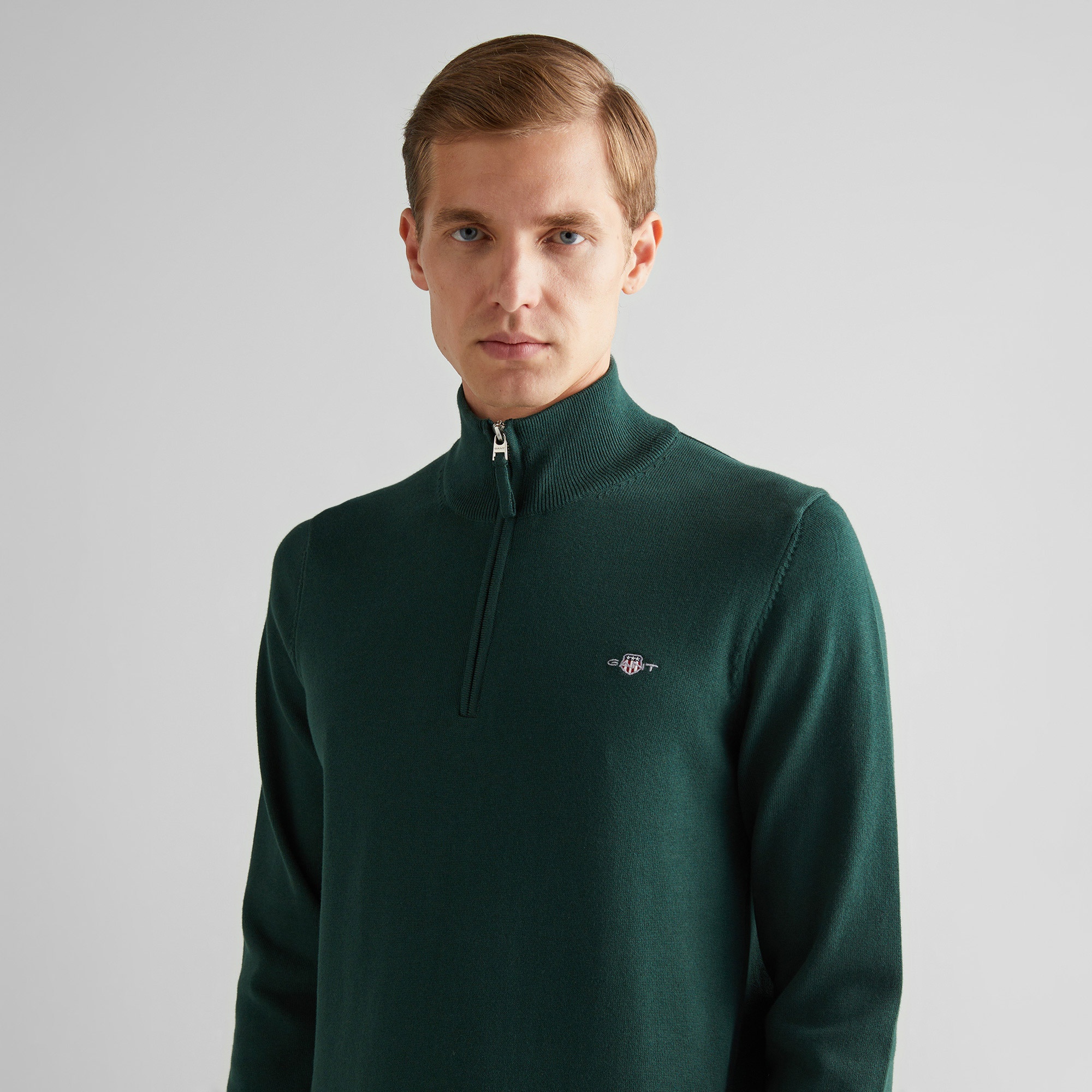 GANT Erkek Yeşil Regular Fit Yarım Fermuarlı Kazak