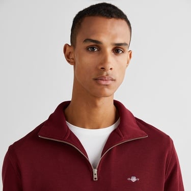  GANT Erkek Bordo Regular Fit Yarım Fermuarlı Sweatshirt