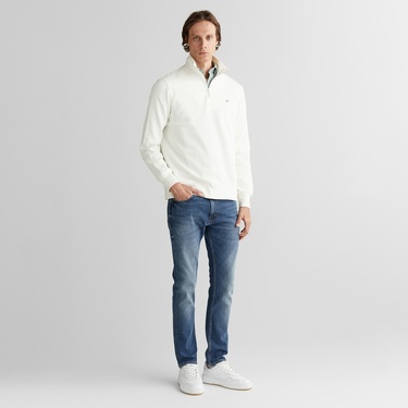 GANT Erkek Beyaz Regular Fit Yarım Fermuarlı Sweatshirt