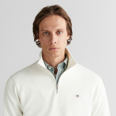  GANT Erkek Beyaz Regular Fit Yarım Fermuarlı Sweatshirt