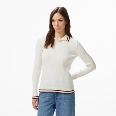  Nautica Kadın Krem Classic Fit Uzun Kollu Polo Yaka T-Shirt