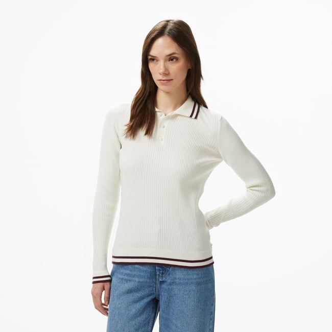  Nautica Kadın Krem Classic Fit Uzun Kollu Polo Yaka T-Shirt