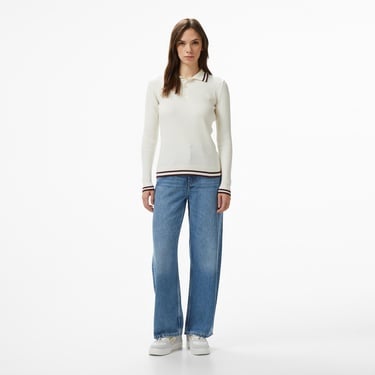  Nautica Kadın Krem Classic Fit Uzun Kollu Polo Yaka T-Shirt