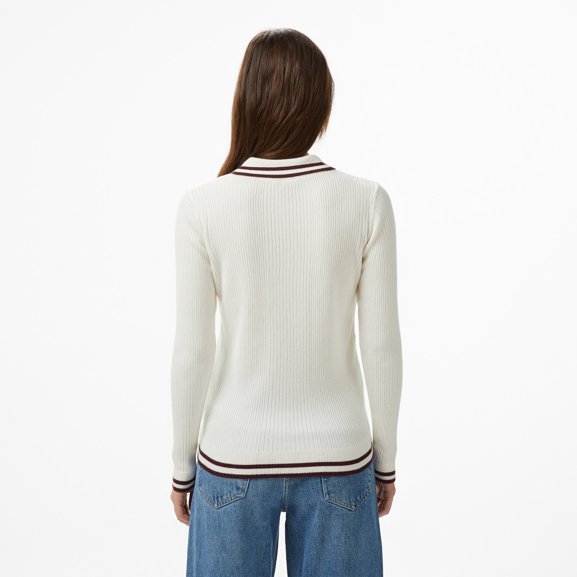 Nautica Kadın Krem Classic Fit Uzun Kollu Polo Yaka T-Shirt