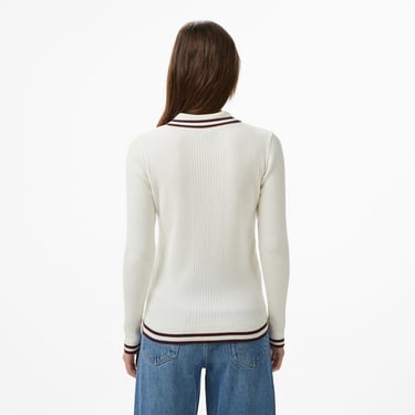  Nautica Kadın Krem Classic Fit Uzun Kollu Polo Yaka T-Shirt