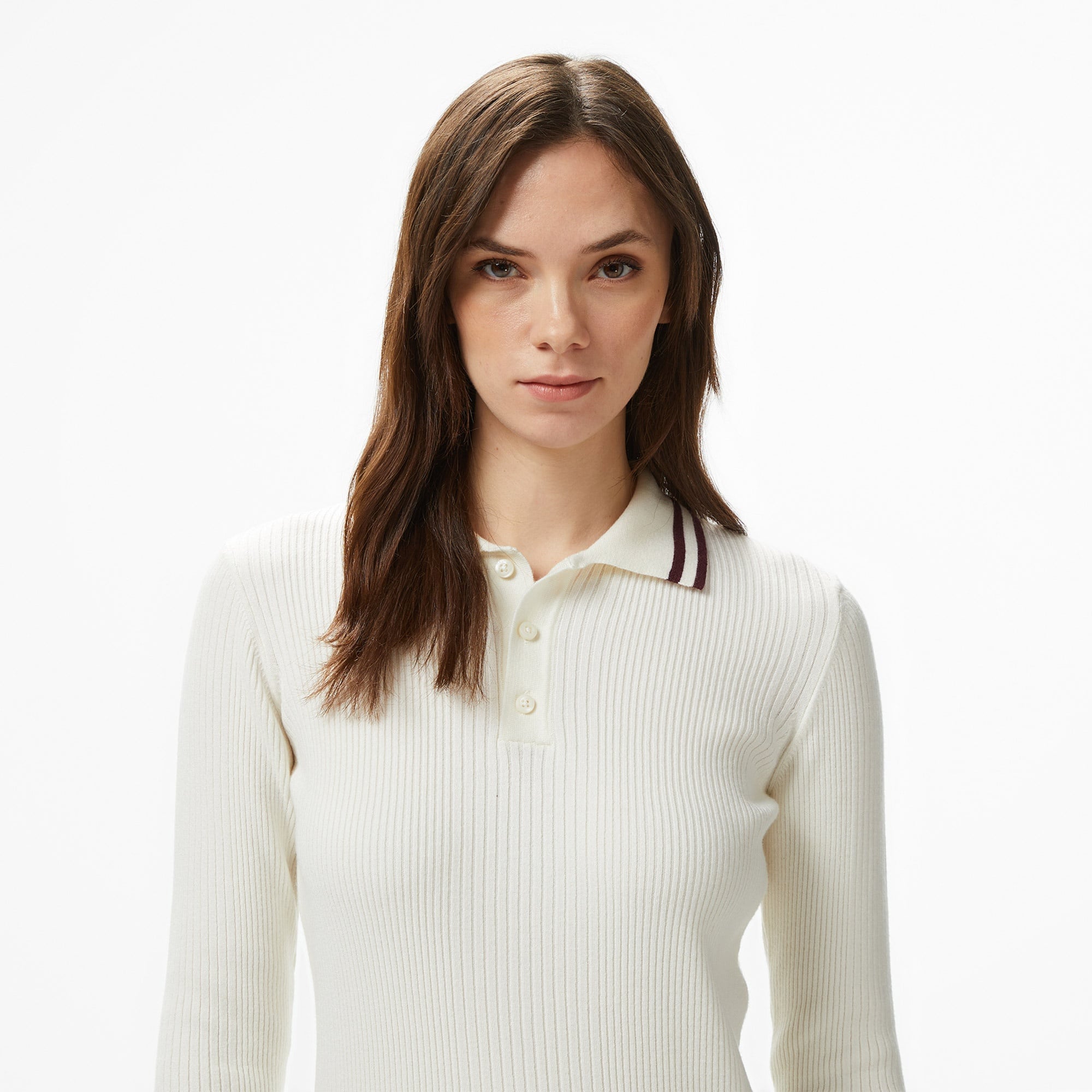 Nautica Kadın Krem Classic Fit Uzun Kollu Polo Yaka T-Shirt