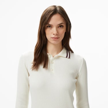  Nautica Kadın Krem Classic Fit Uzun Kollu Polo Yaka T-Shirt