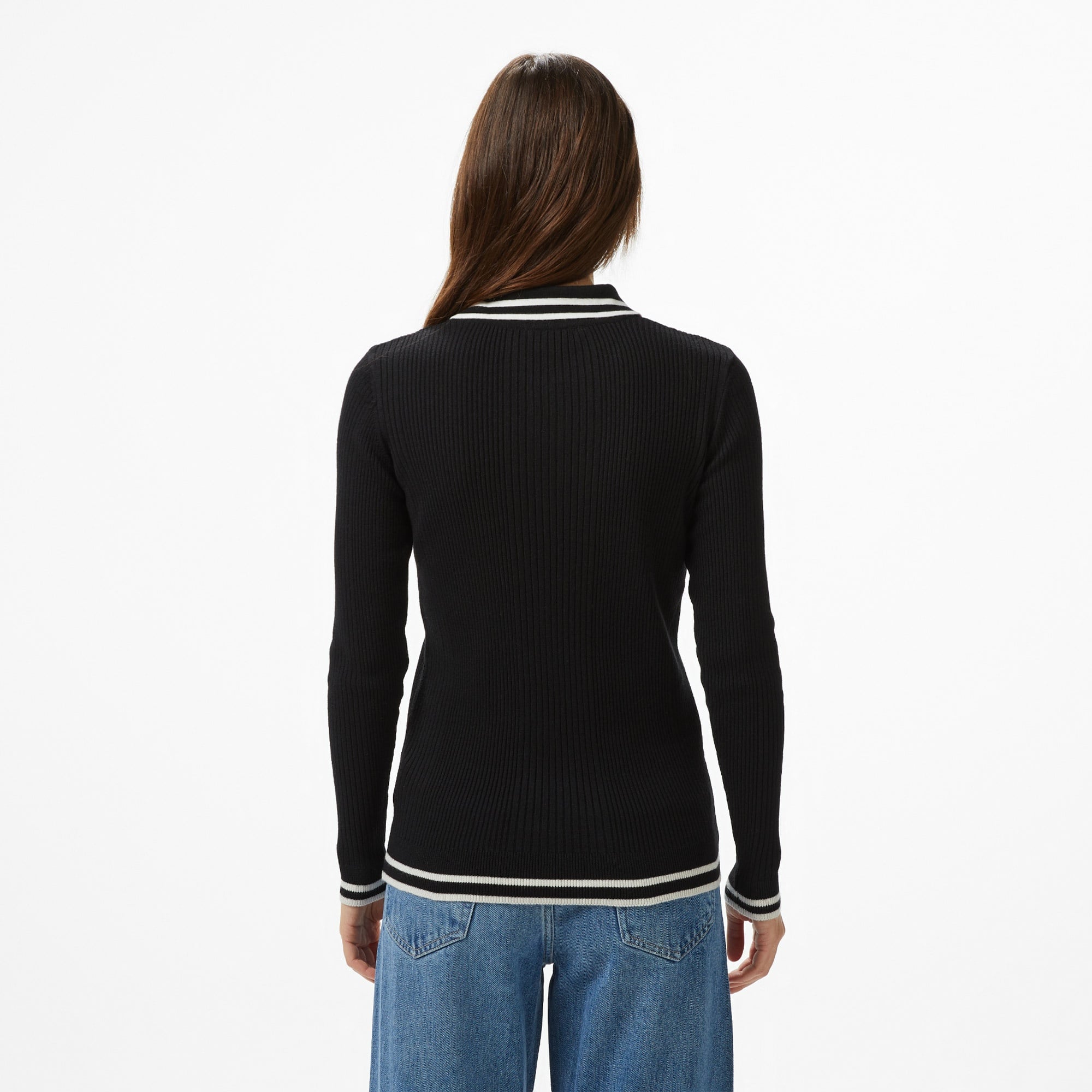 Nautica Kadın Siyah Classic Fit Uzun Kollu Polo Yaka T-Shirt