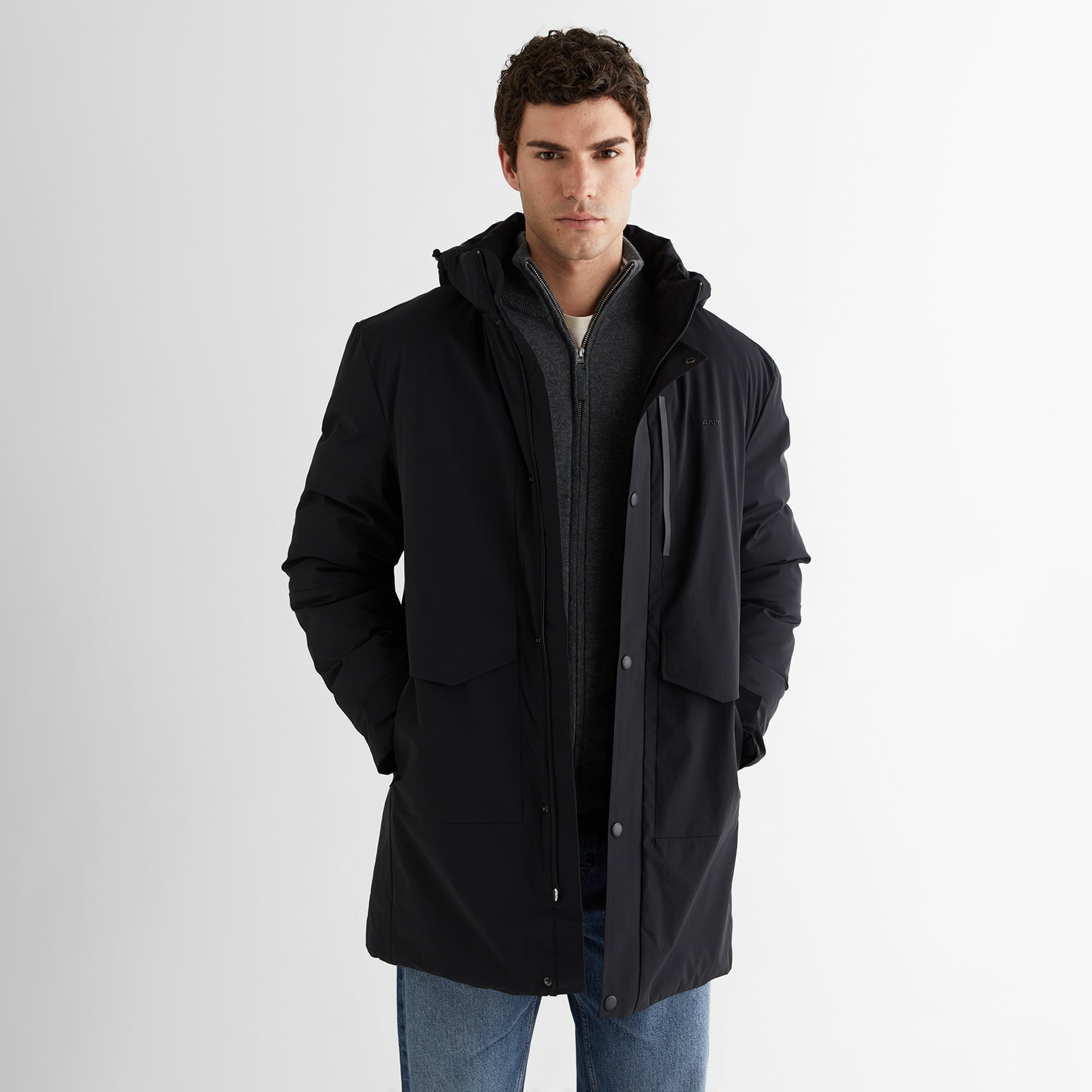  GANT Erkek Siyah Standart Fit Kapüşonlu Mont