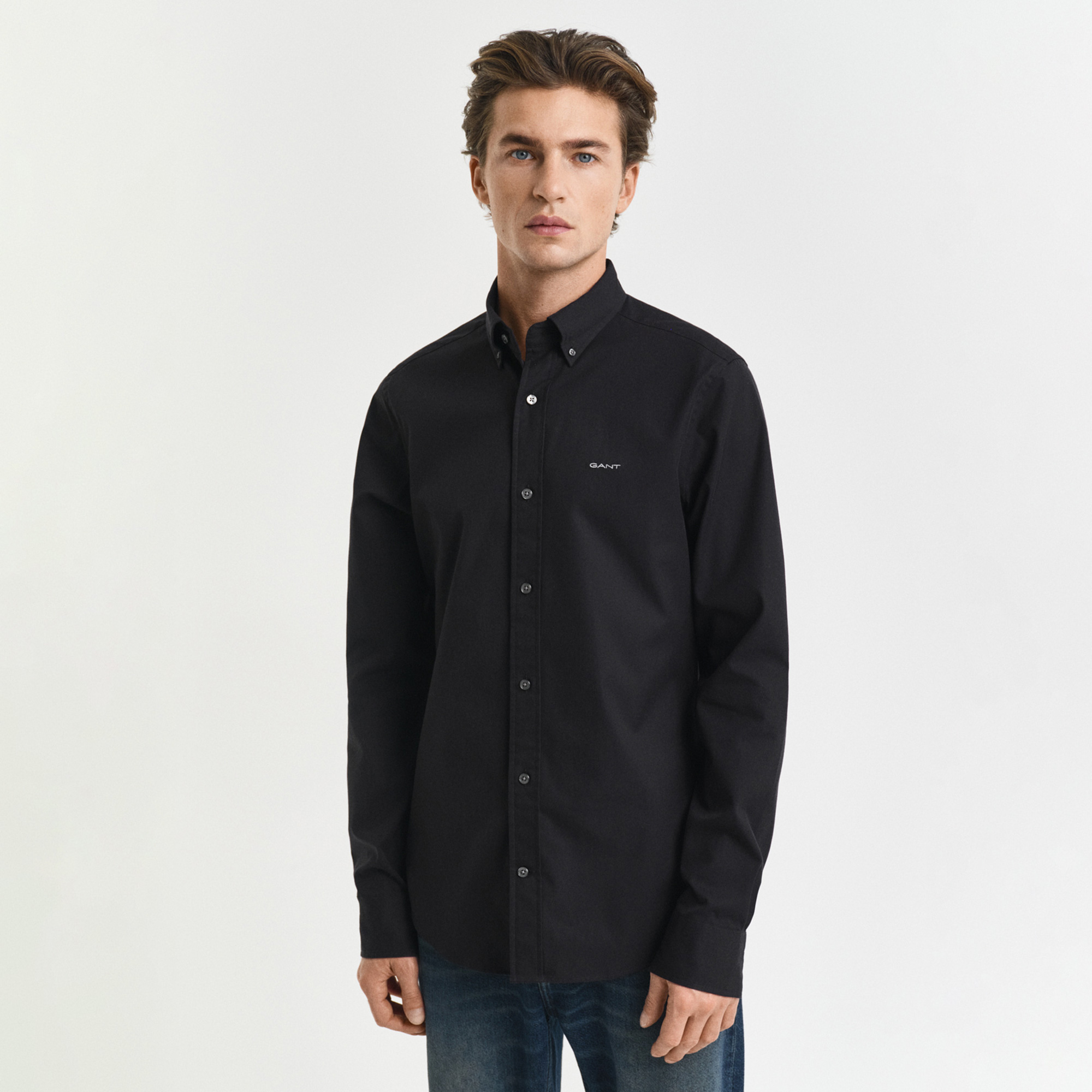  GANT Erkek Siyah Regular Fit Düğmeli Yaka Oxford Gömlek