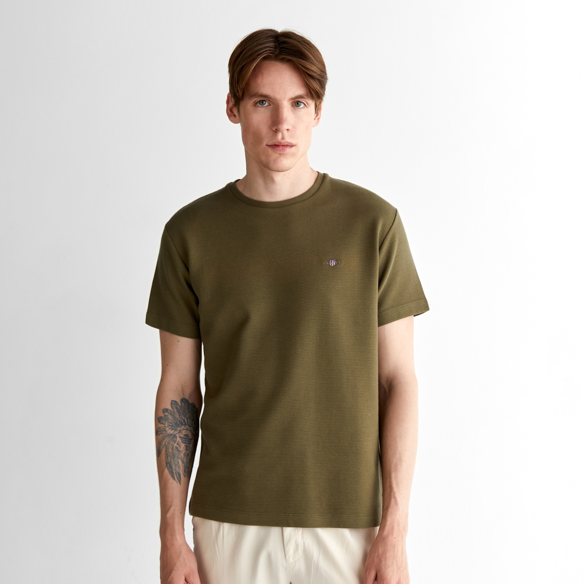 GANT Erkek Yeşil Regular Fit Bisiklet Yaka T-Shirt