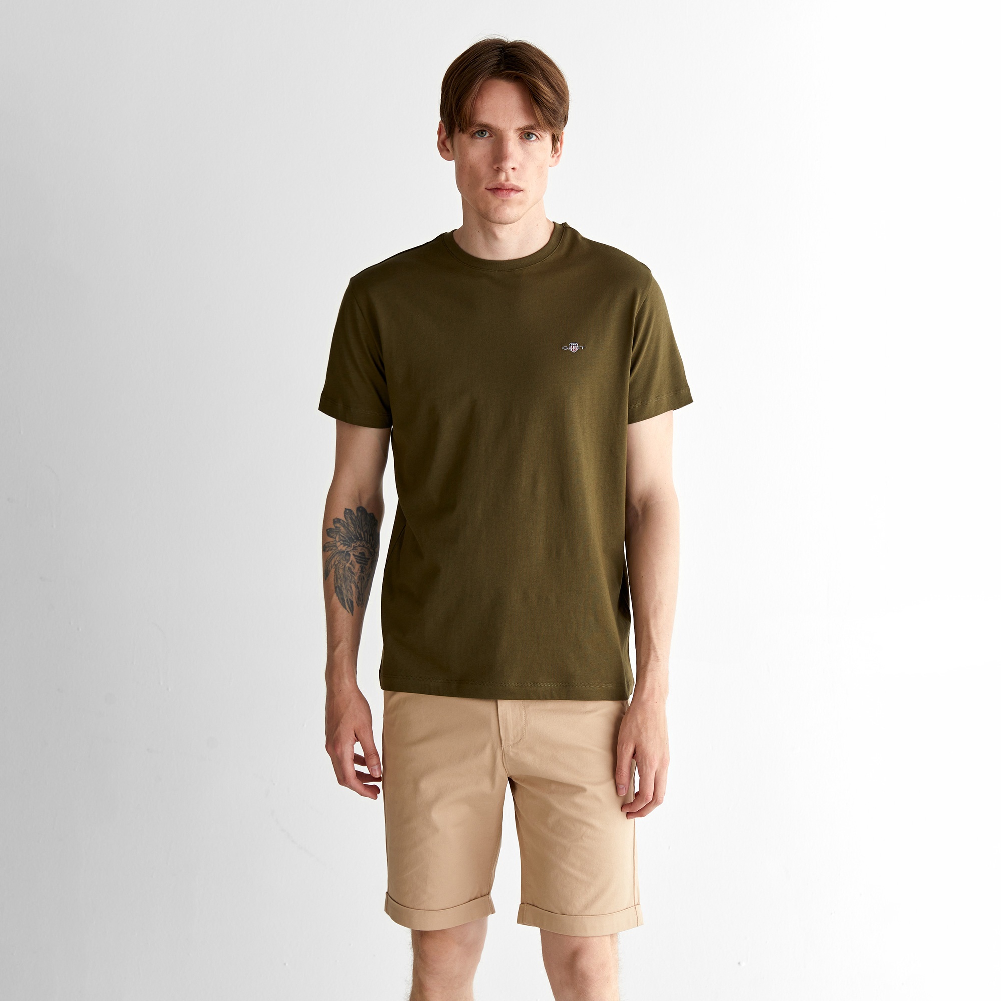 GANT Erkek Yeşil Regular Fit Bisiklet Yaka T-shirt