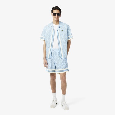  Lacoste Lightweight Monogram Print Erkek Mavi Şort