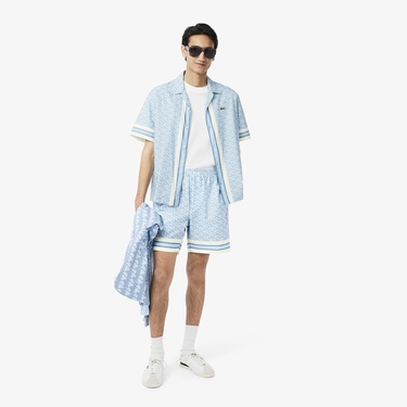  Lacoste Lightweight Monogram Print Erkek Mavi Şort