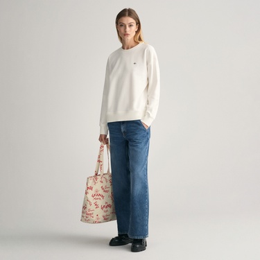  GANT Kadın Beyaz Relaxed Fit Bisiklet Yaka Sweatshirt