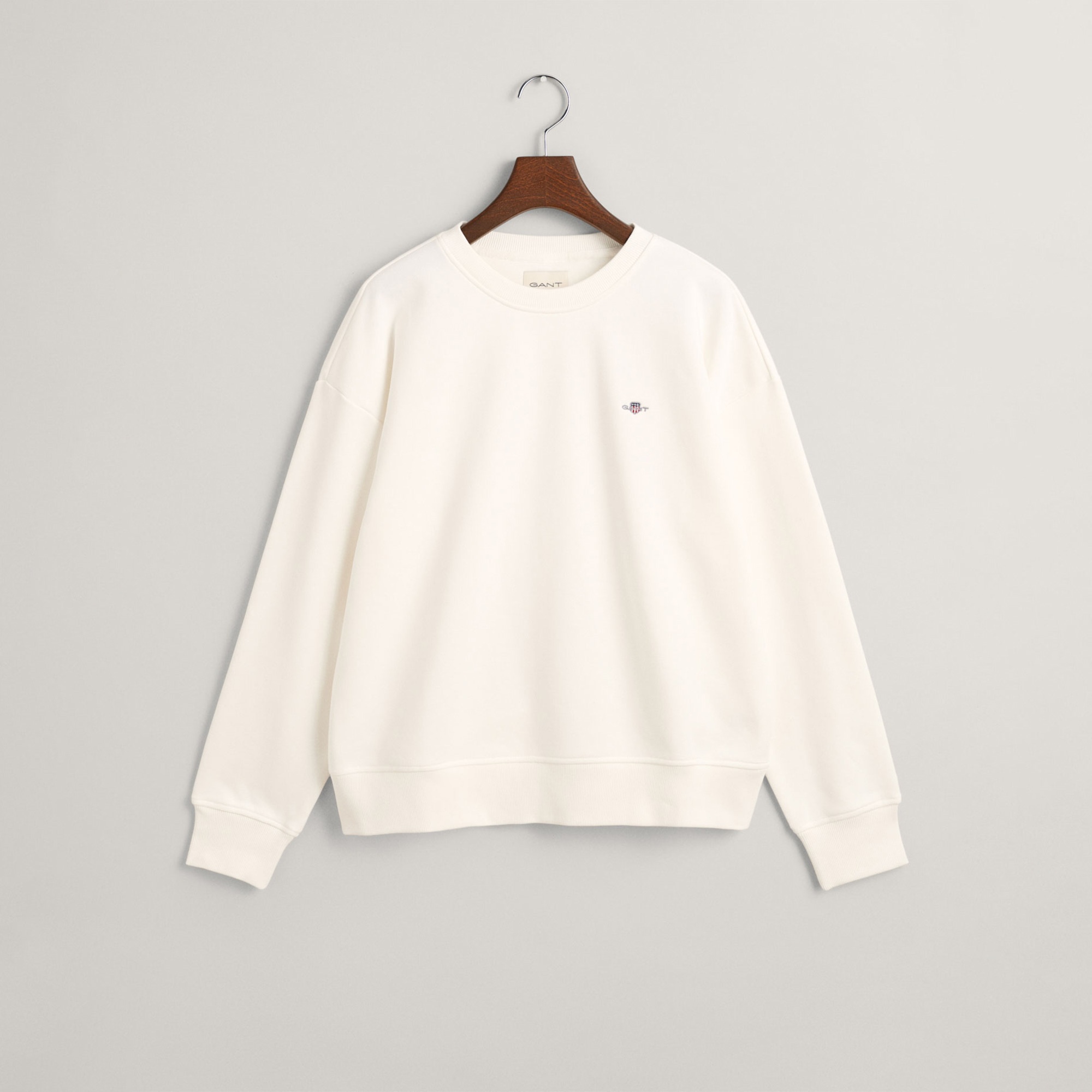 GANT Kadın Beyaz Relaxed Fit Bisiklet Yaka Sweatshirt