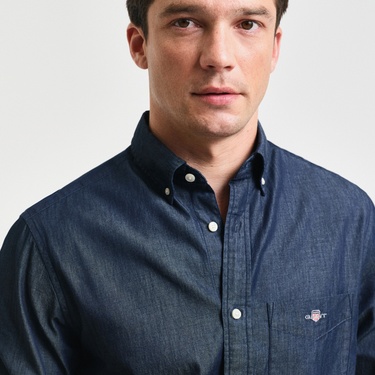  GANT Erkek Lacivert Regular Fit Düğmeli Yaka Gömlek